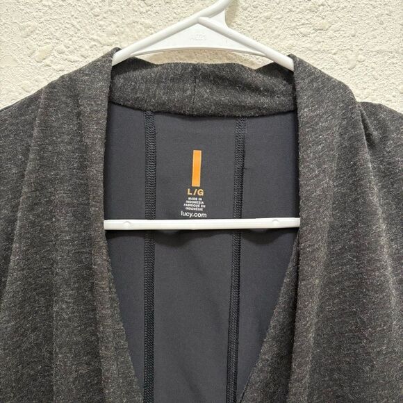 Lucy Grey/Black Faux Wrap Long Sleeve Top Size Large - Picture 2 of 4